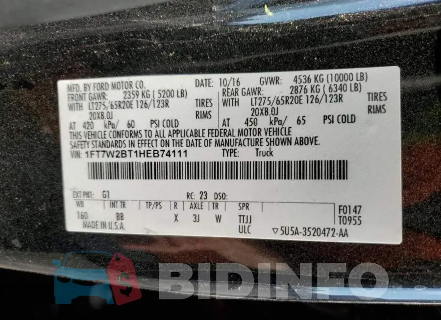 1FT7W2BT1HEB74111 Photo# 10