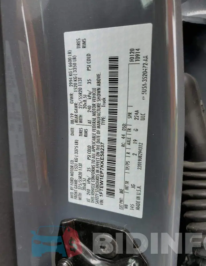 1FTEW1EP7KKE58237 Photo# 10