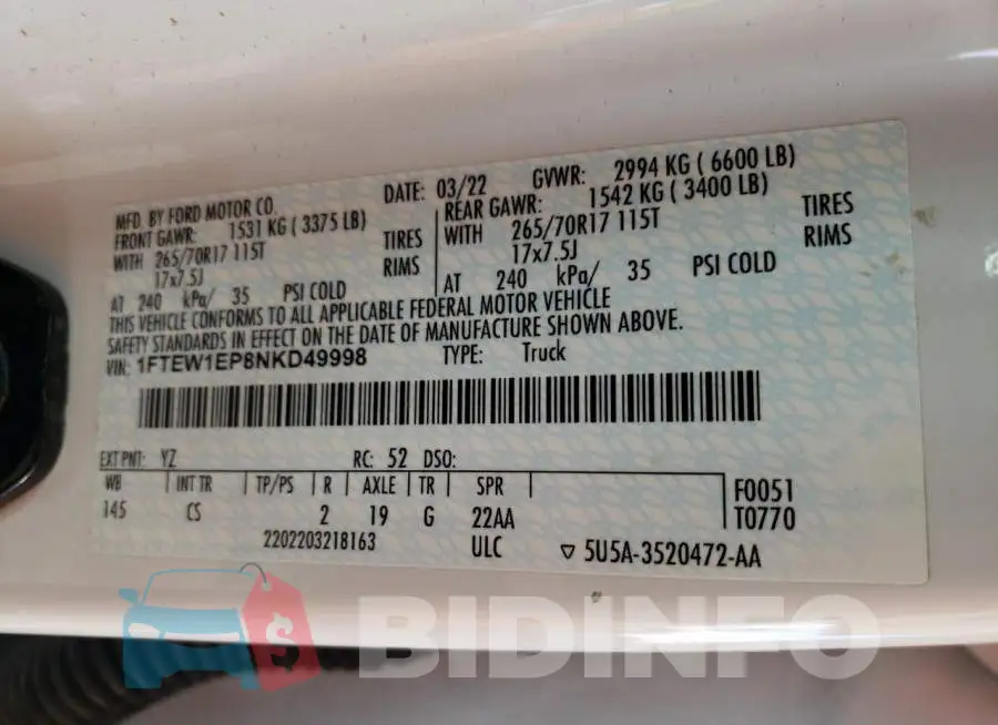 1FTEW1EP8NKD49998 Photo# 10