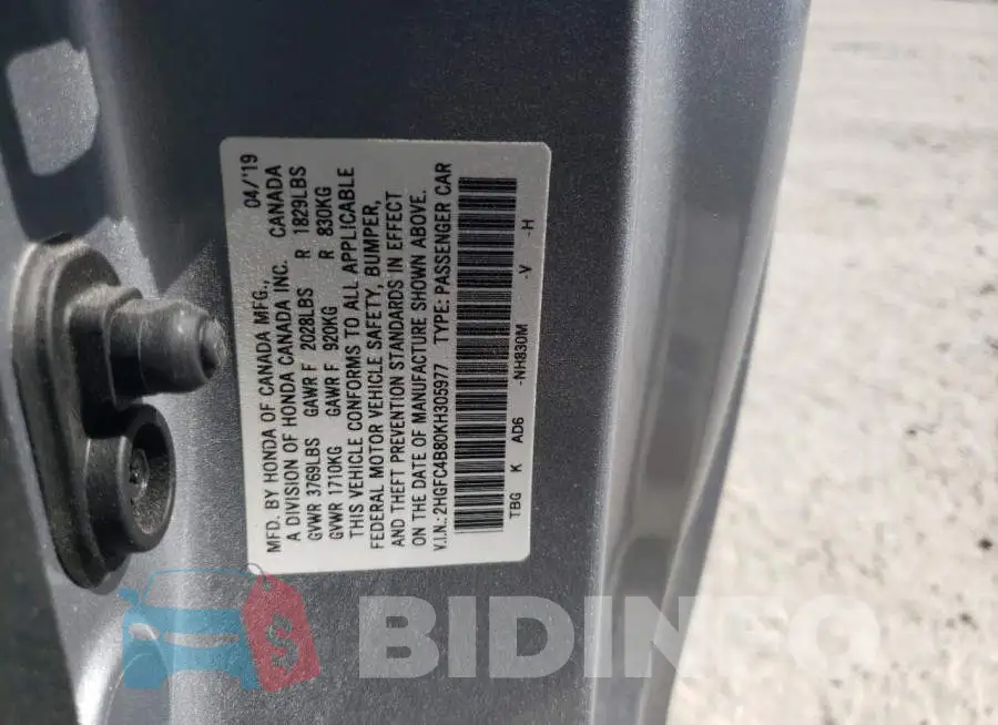 2HGFC4B80KH305977 Photo# 10