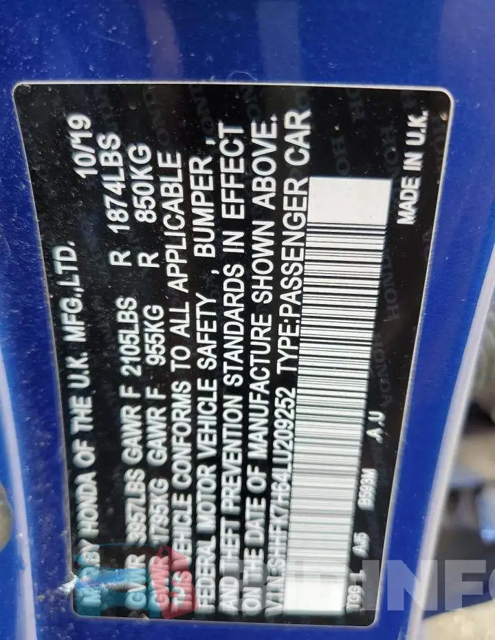 SHHFK7H64LU209252 Photo# 10