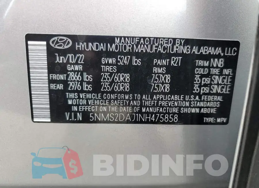 5NMS2DAJ1NH475858 Photo# 10