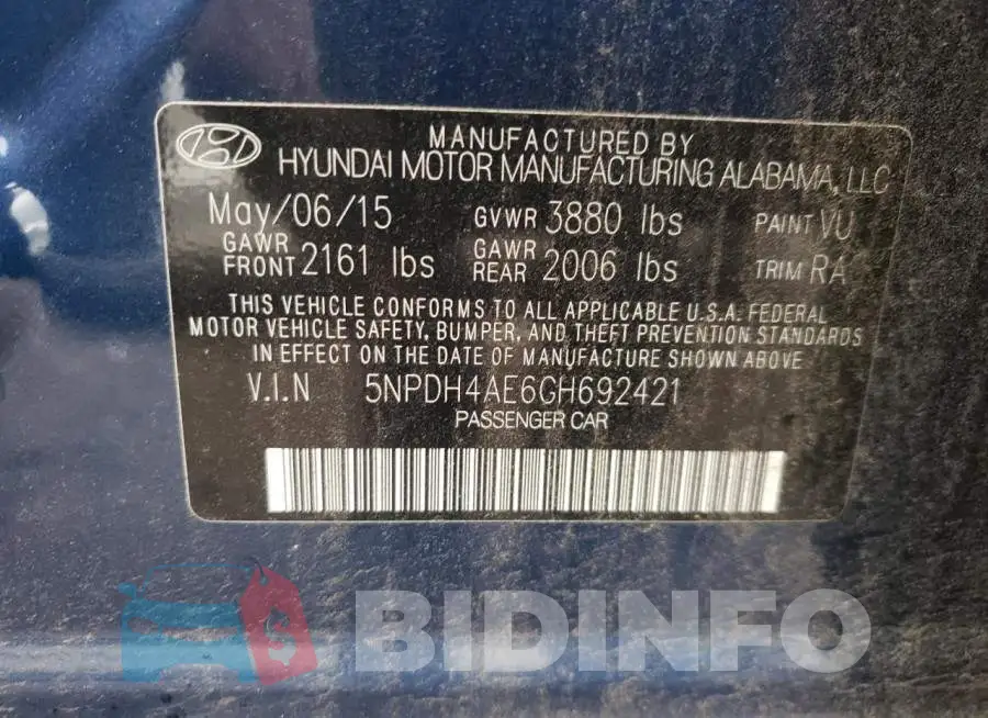 5NPDH4AE6GH692421 Photo# 10