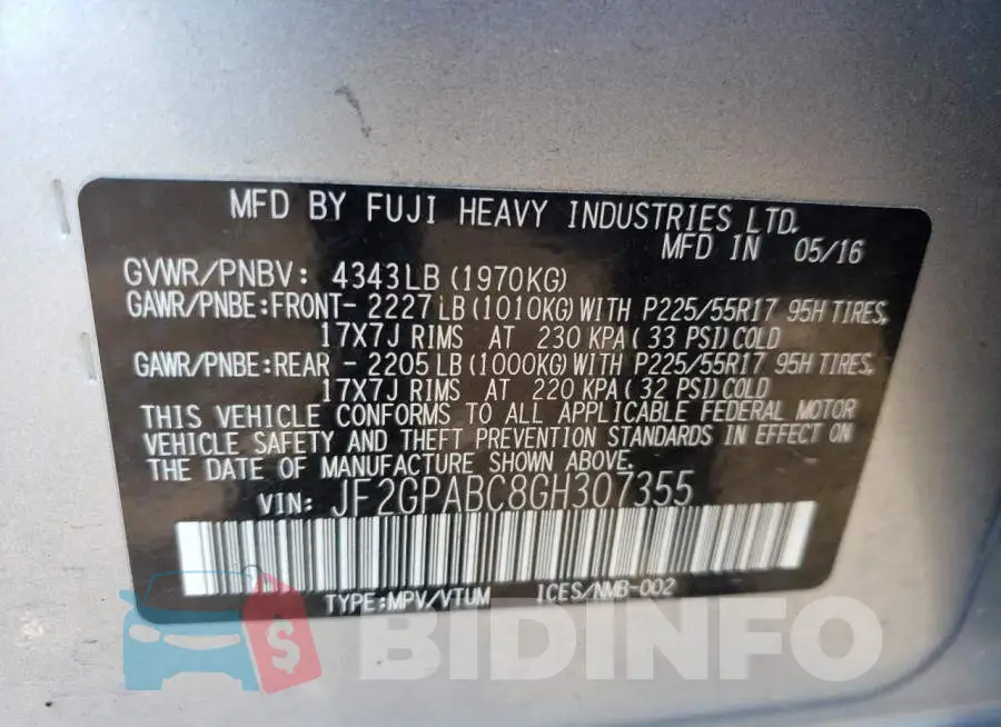 JF2GPABC8GH307355 Photo# 10