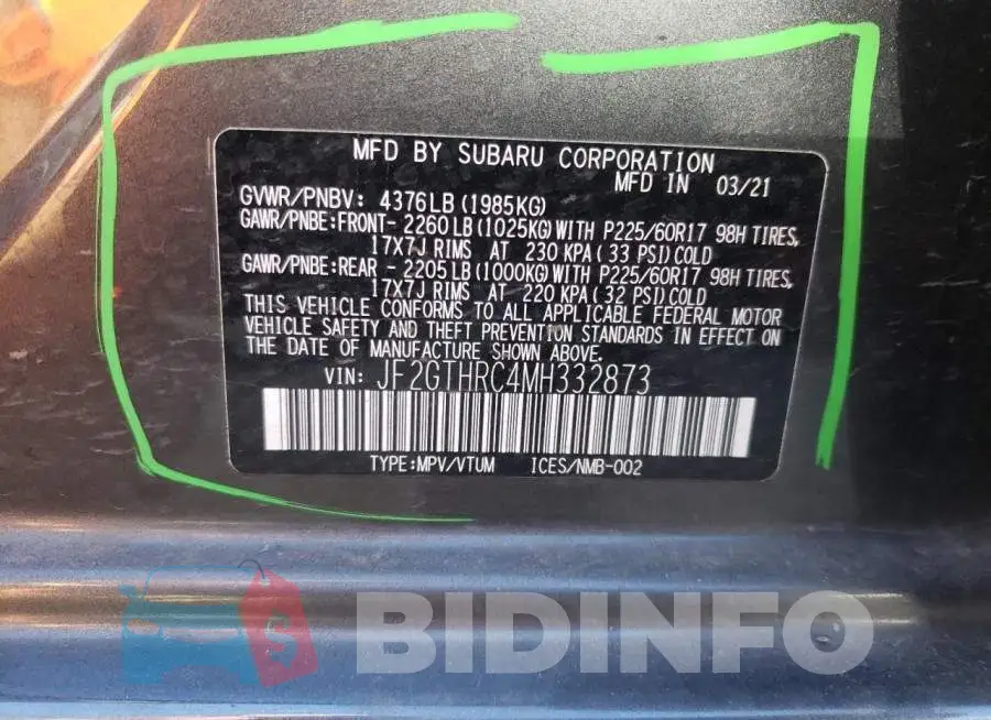 JF2GTHRC4MH332873 Photo# 10