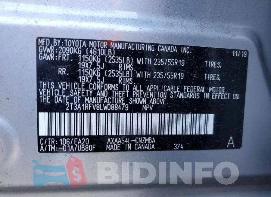 2T3A1RFV8LW088479 Photo# 10