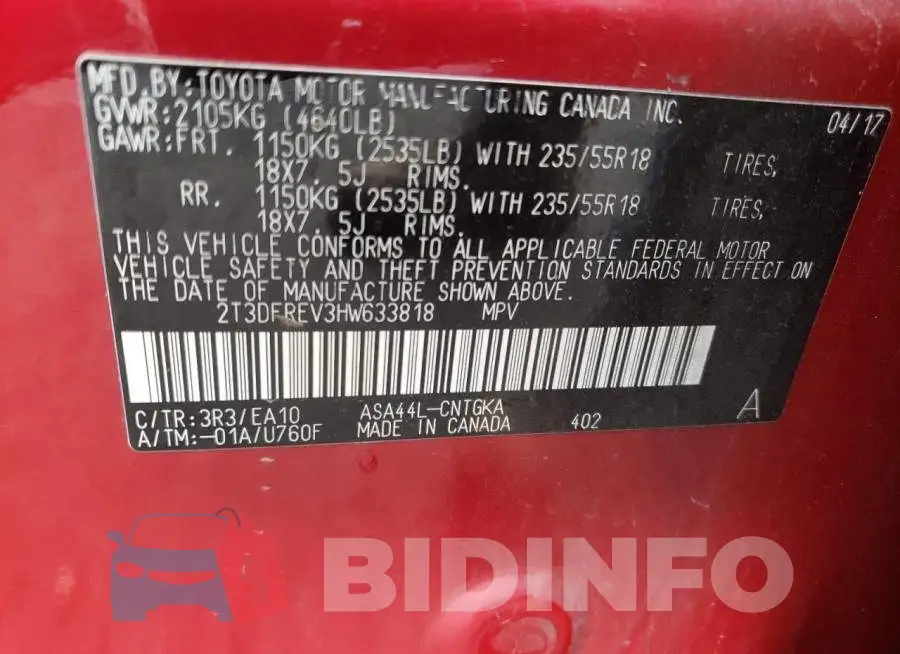 2T3DFREV3HW633818 Photo# 10
