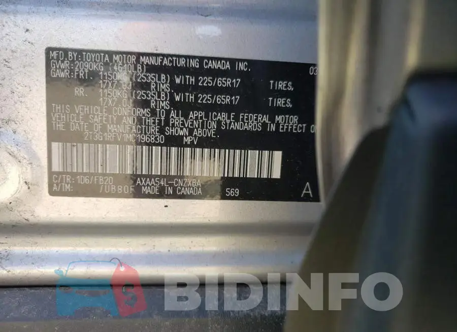 2T3G1RFV1MC196830 Photo# 10