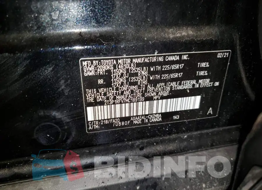2T3P1RFV7MC189199 Photo# 10