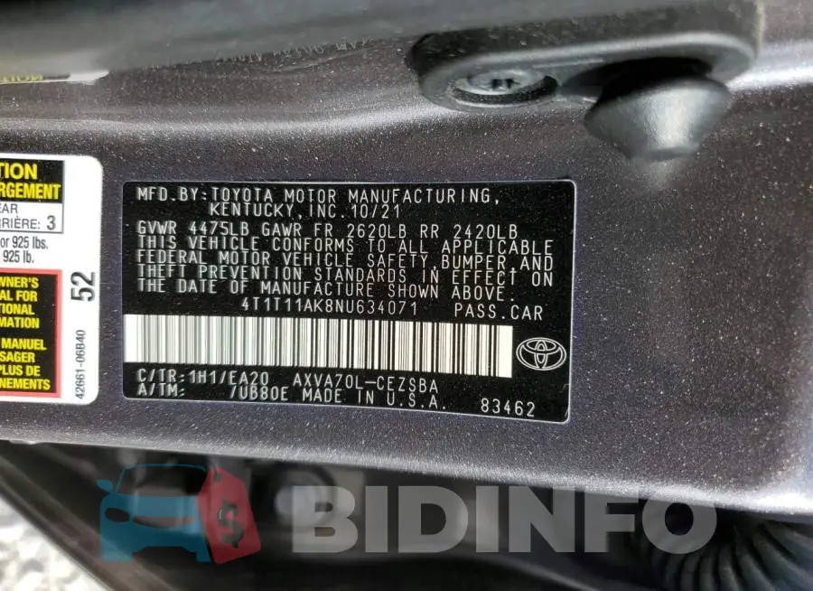 4T1T11AK8NU634071 Photo# 10