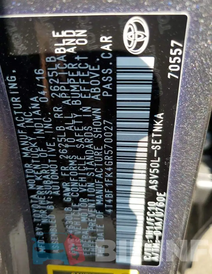 4T4BF1FK4GR570027 Photo# 10