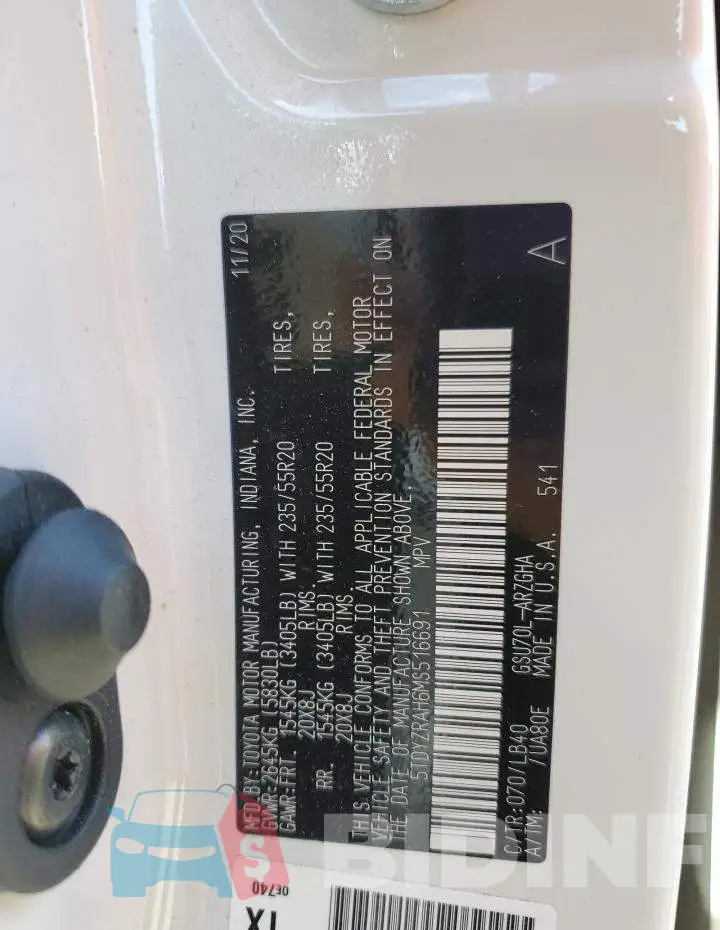 5TDYZRAH6MS516691 Photo# 10