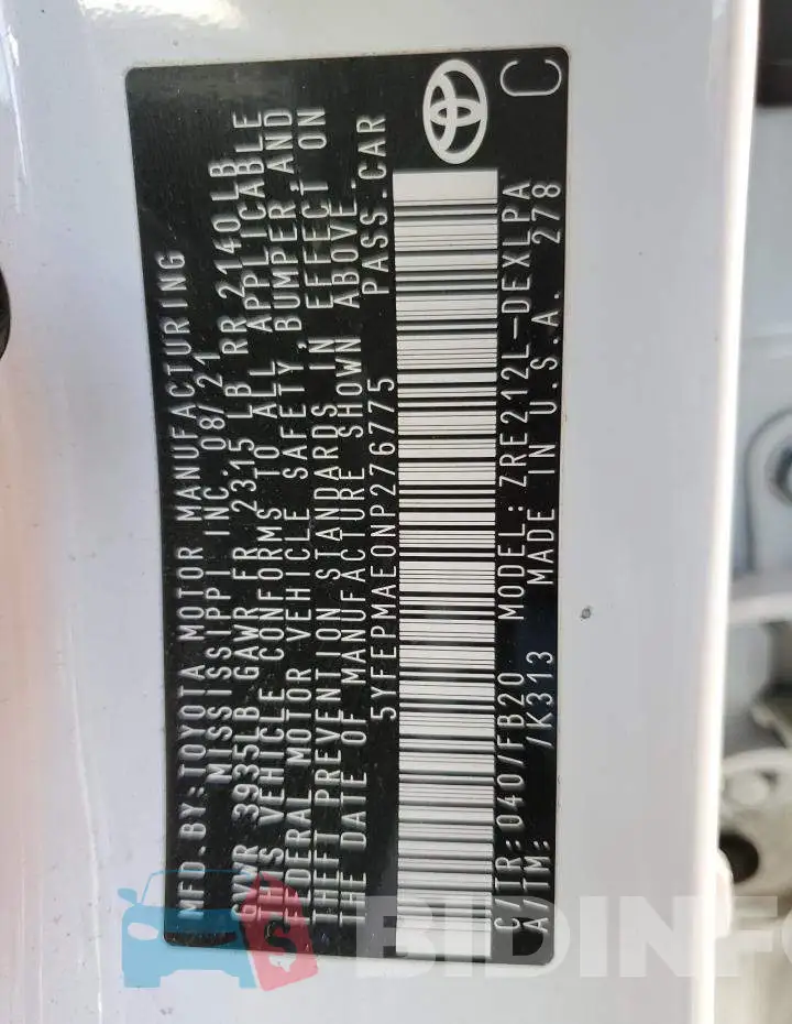 5YFEPMAE0NP276775 Photo# 10