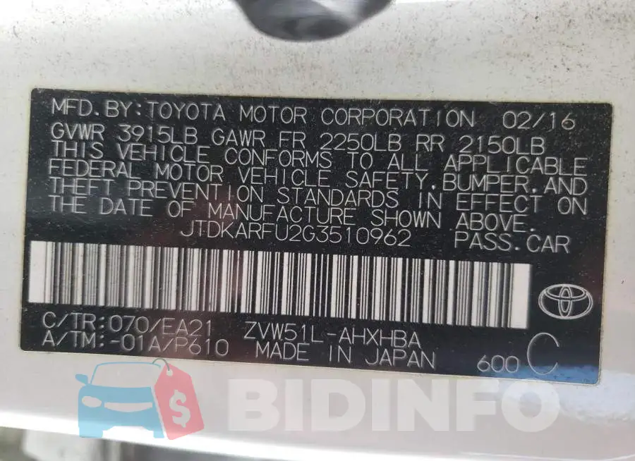 JTDKARFU2G3510962 Photo# 10