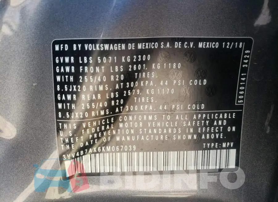 3VV4B7AX6KM067039 Photo# 10