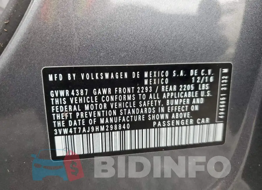 3VW4T7AJ9HM298840 Photo# 10