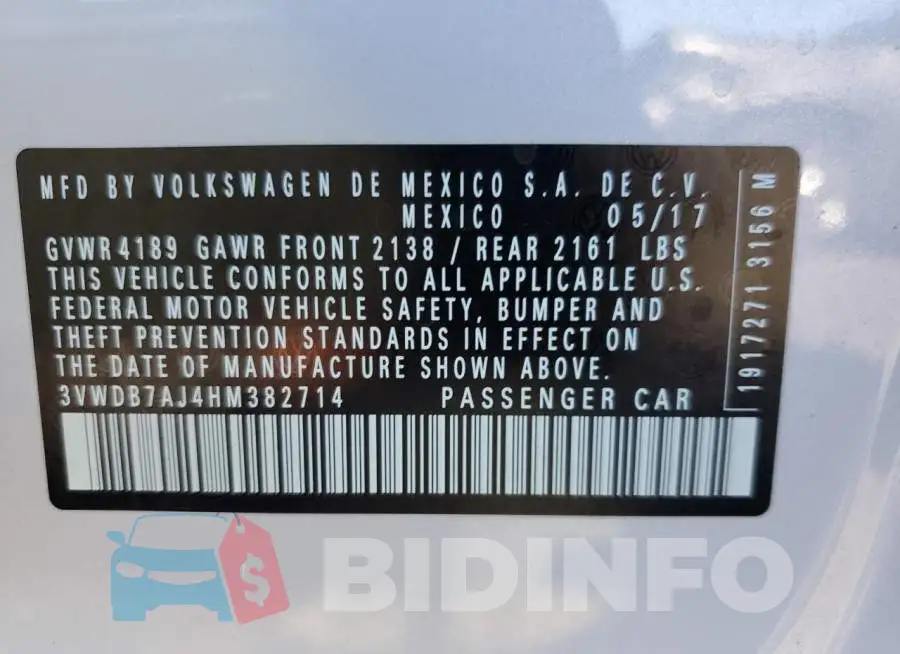 3VWDB7AJ4HM382714 Photo# 10