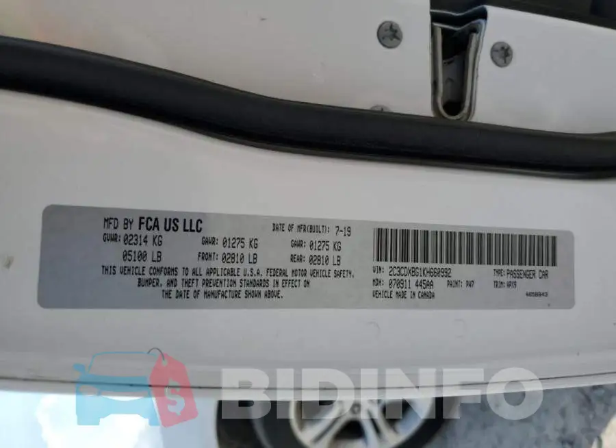 2C3CDXBG1KH660992 Photo# 10