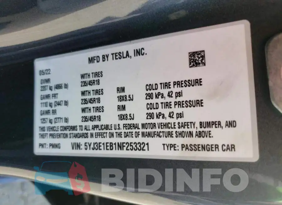 5YJ3E1EB1NF253321 Photo# 10