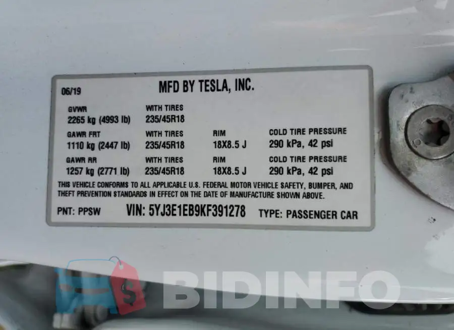 5YJ3E1EB9KF391278 Photo# 10