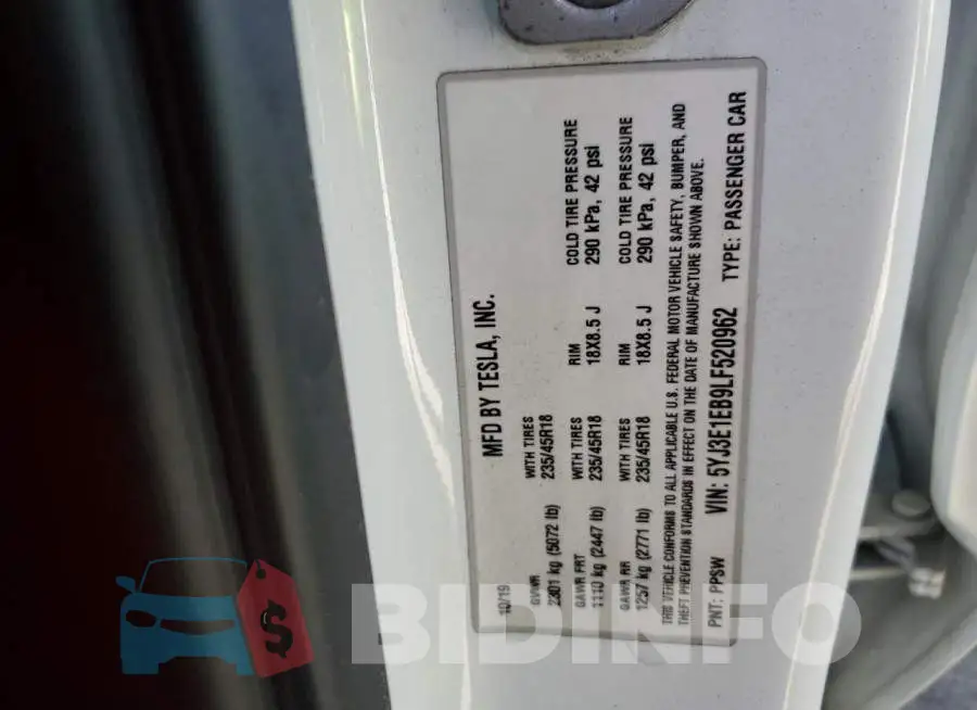 5YJ3E1EB9LF520962 Photo# 10