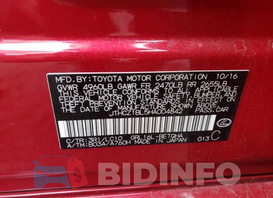 JTHCZ1BL5HA004842 Photo# 10