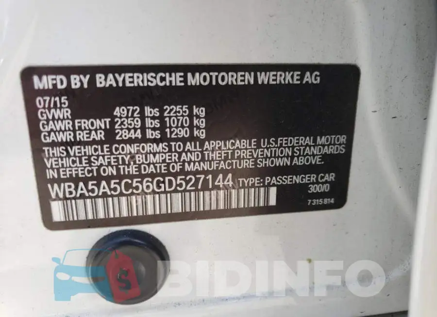 WBA5A5C56GD527144 Photo# 10