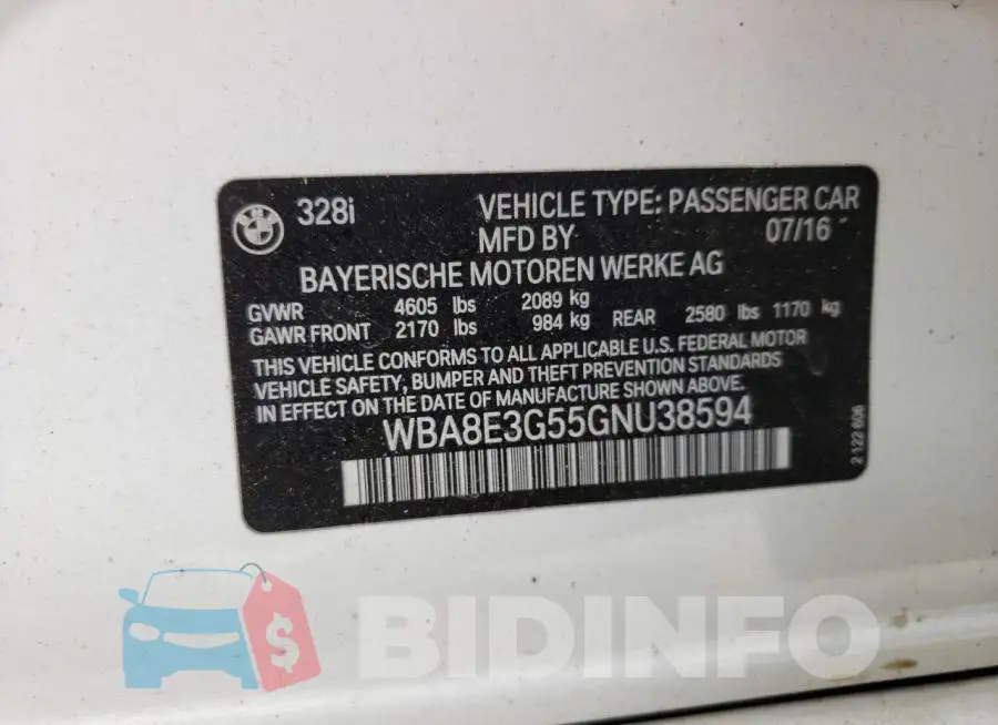 WBA8E3G55GNU38594 Photo# 10