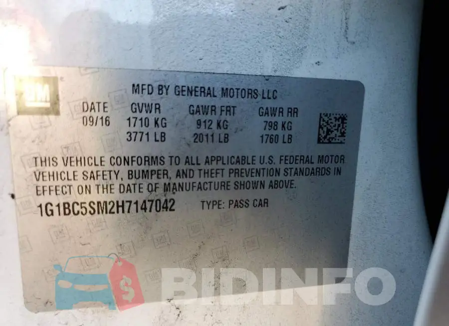 1G1BC5SM2H7147042 Photo# 10