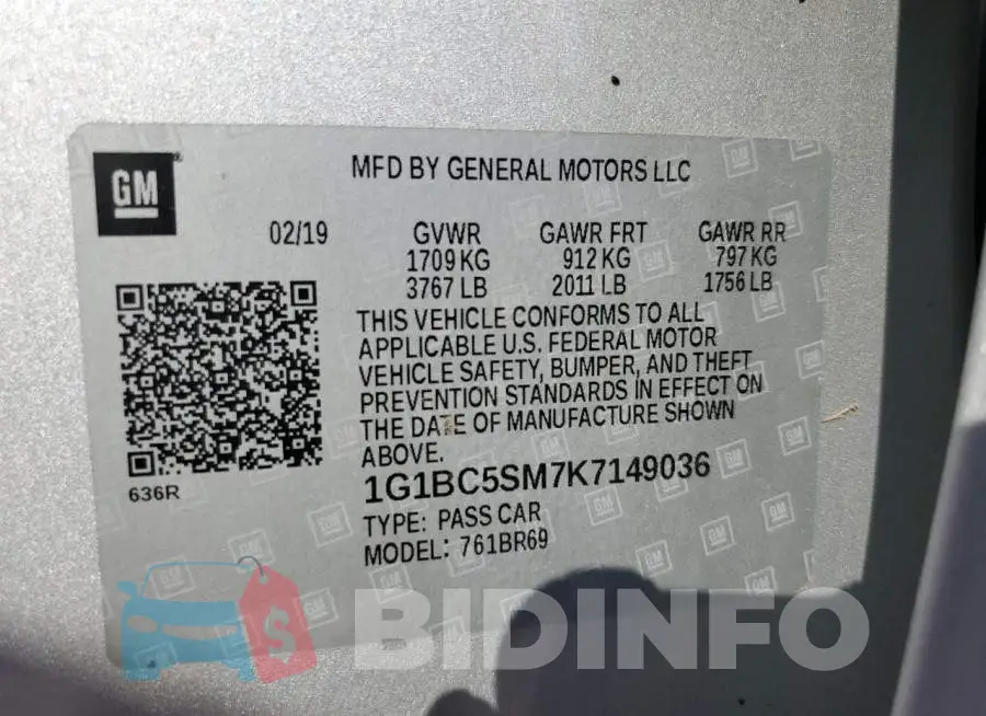 1G1BC5SM7K7149036 Photo# 10