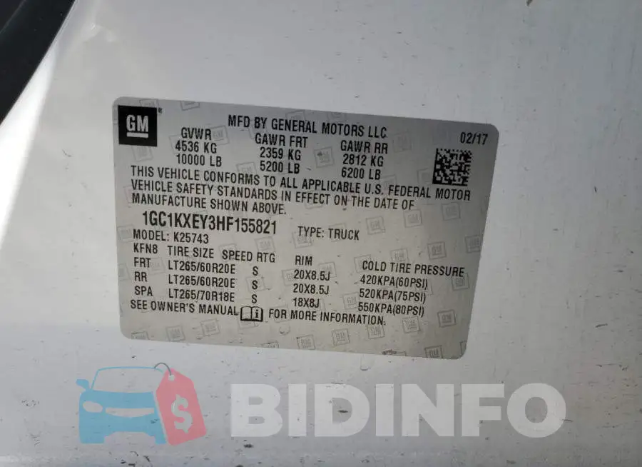 1GC1KXEY3HF155821 Photo# 10
