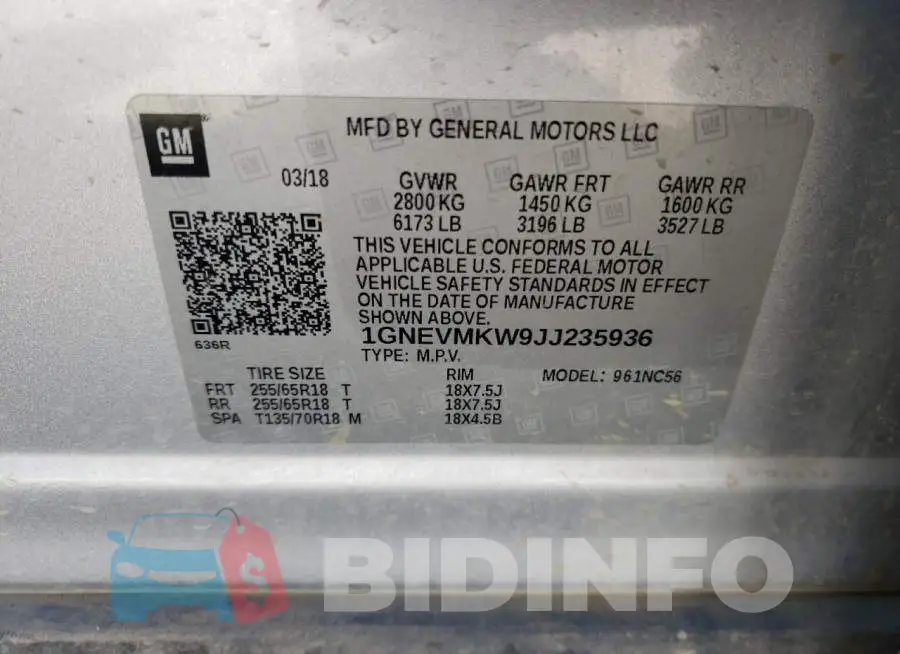 1GNEVMKW9JJ235936 Photo# 10