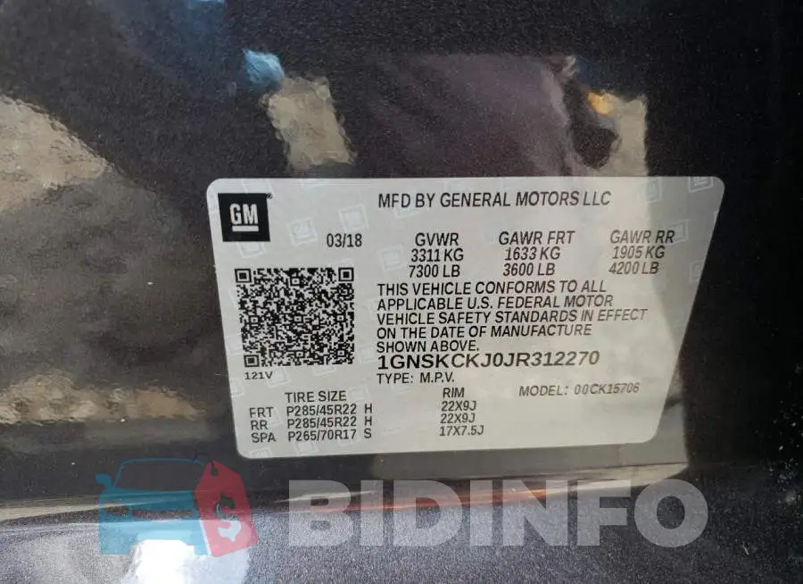 1GNSKCKJ0JR312270 Photo# 10
