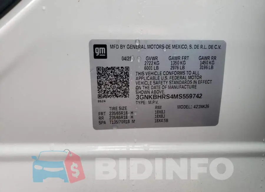 3GNKBHRS4MS559742 Photo# 10