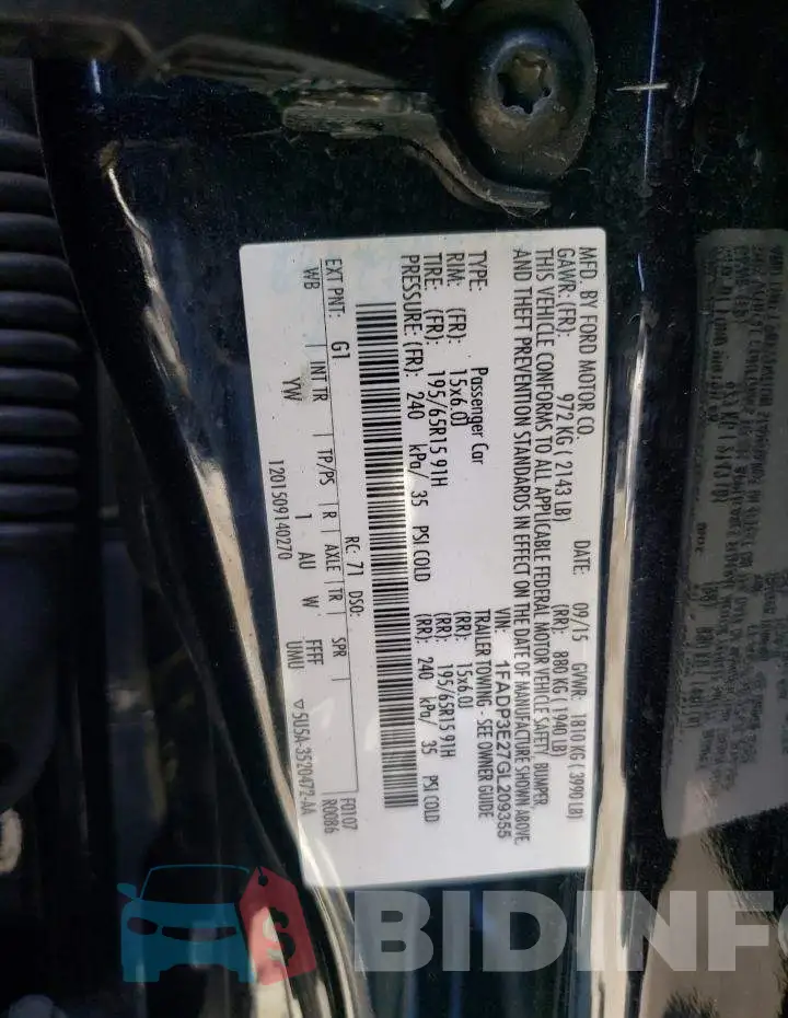 1FADP3E27GL209355 Photo# 10