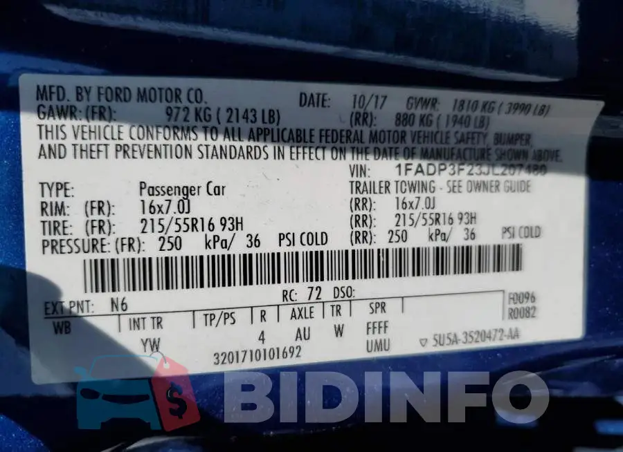 1FADP3F23JL207480 Photo# 10