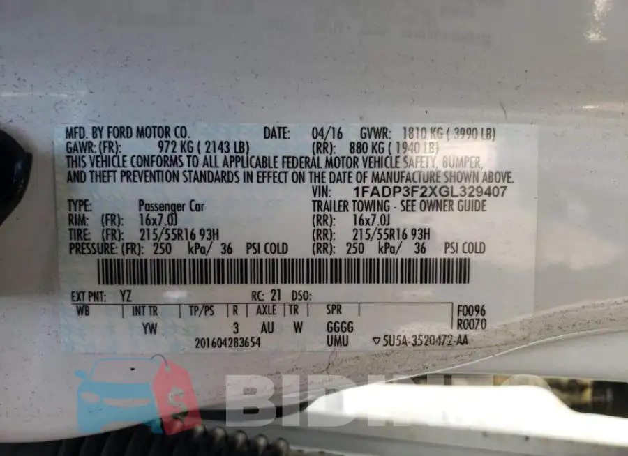 1FADP3F2XGL329407 Photo# 10