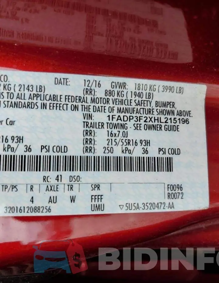 1FADP3F2XHL215196 Photo# 10