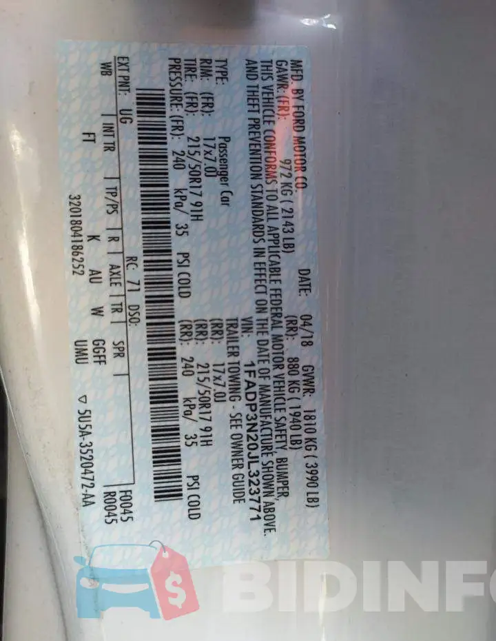 1FADP3N20JL323771 Photo# 10