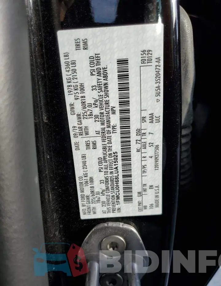 1FMCU0H68LUA15025 Photo# 10
