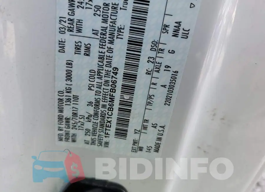 1FTEX1CB6MFB06749 Photo# 10