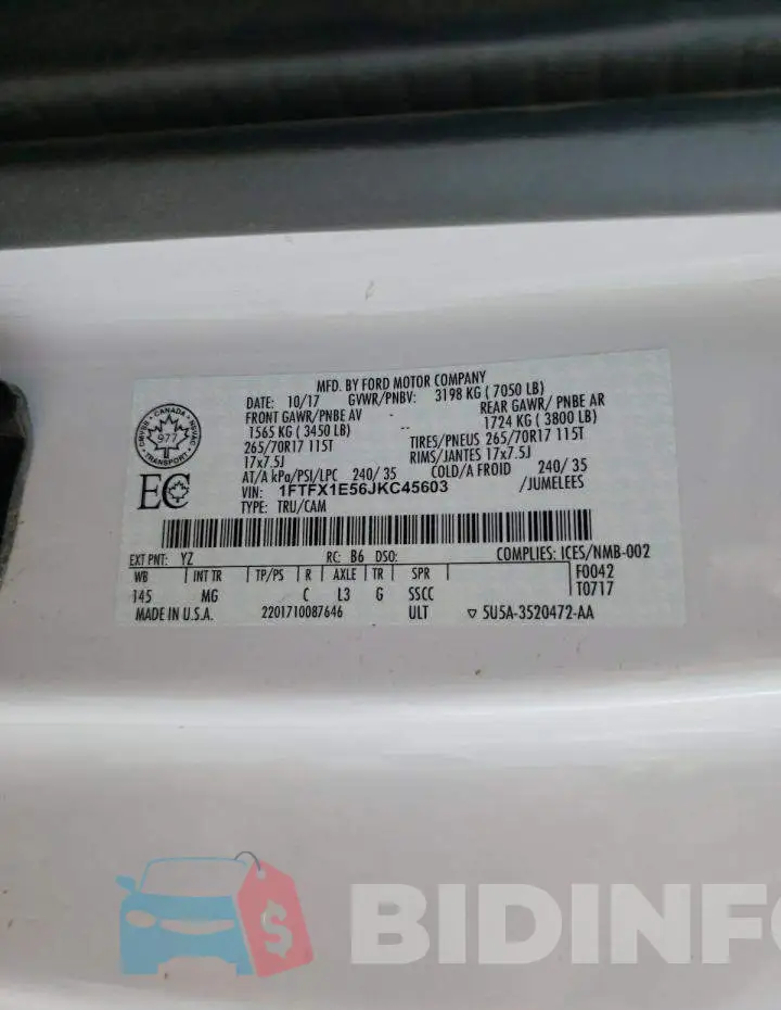 1FTFX1E56JKC45603 Photo# 10