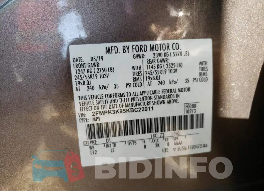 2FMPK3K95KBC22911 Photo# 10