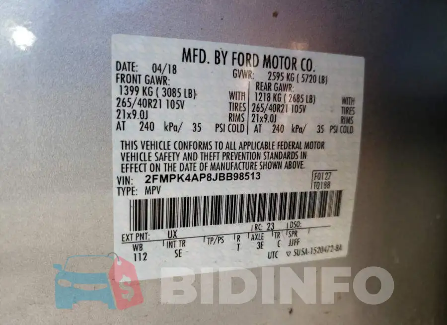 2FMPK4AP8JBB98513 Photo# 10