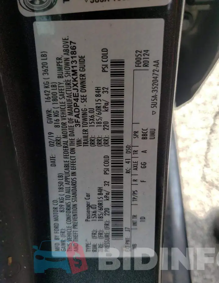 3FADP4EJXKM131867 Photo# 10