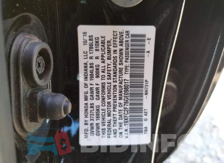 19XFC2F76GE098017 Photo# 10
