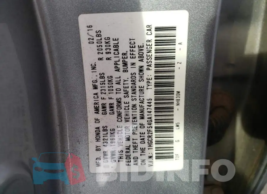 1HGCR2F54GA147445 Photo# 10
