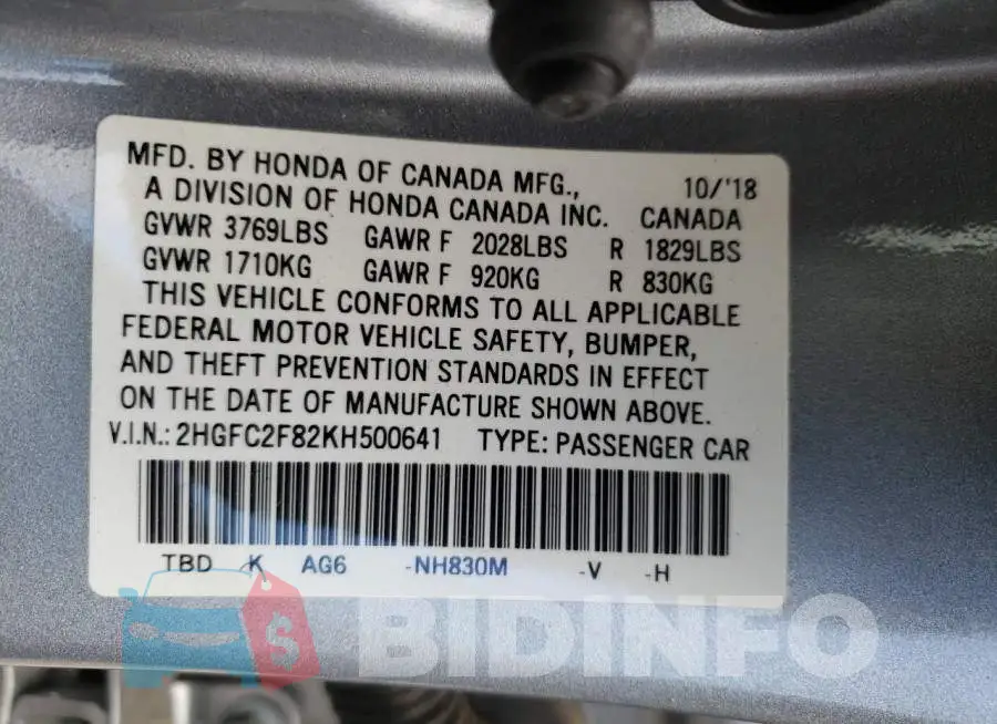 2HGFC2F82KH500641 Photo# 10