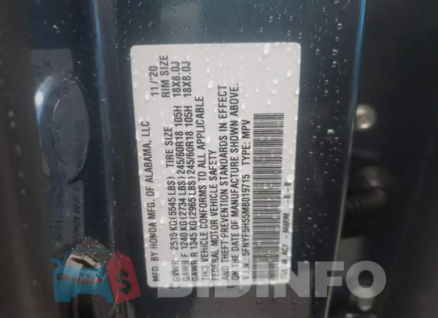 5FNYF5H55MB019715 Photo# 10