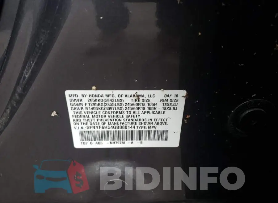 5FNYF6H54GB080144 Photo# 10